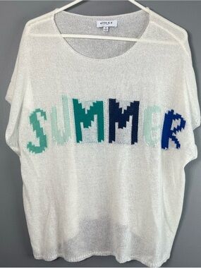 Gilli Cream Knit Top with Teal, Aqua, Navy & Cobalt 'SUMMER'